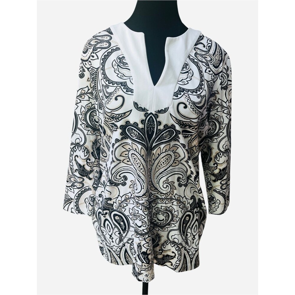 J. McLaughlin Catalina Scuba Top Medium 3/4 Sleeve Stretch V-Neck